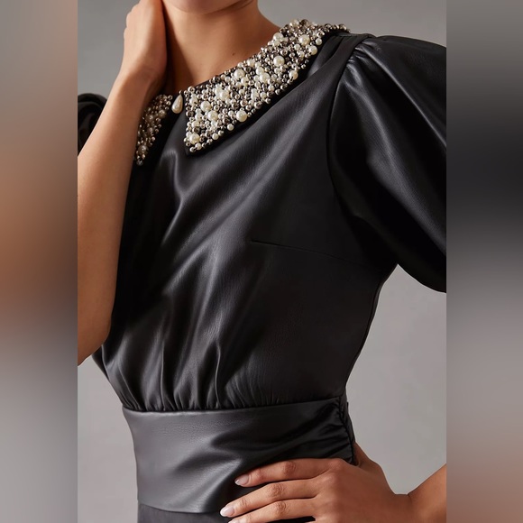 New Women’s Maeve Faux Leather Puff-Sleeve Blouse By Anthropologie!!🔥🔥🔥 - Picture 4 of 16
